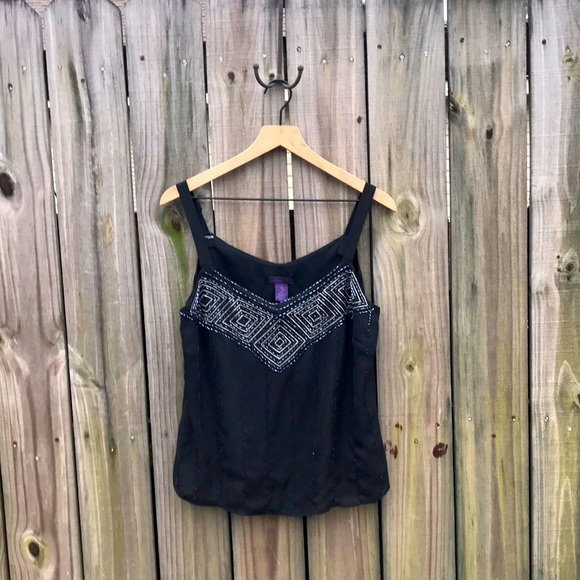 Metaphor Tops - Metaphor Black Beaded Front Camisole - Size 12